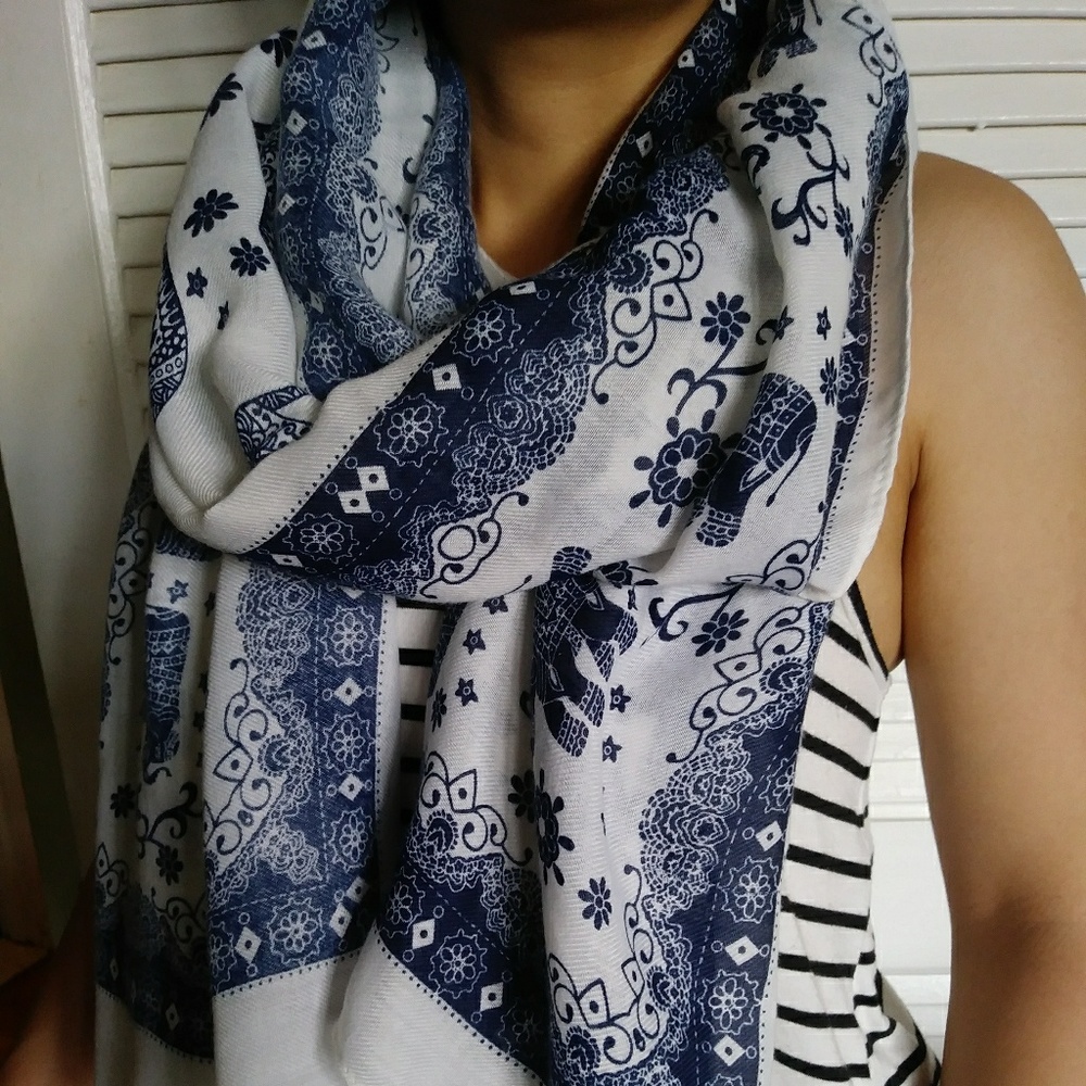 Elephant print wrap sarong swimwear blue white